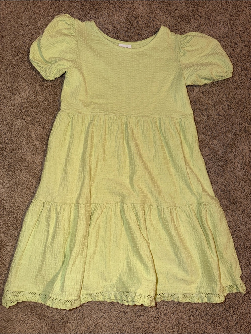 Zara Girls' Pale Yellow Puff-Sleeve Tiered Dress